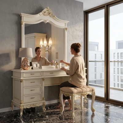 Toaletka Barokowe Rokoko Konsole stoły + Stołek Toaletka Make Up Tabela Solidne drewno