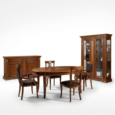 jadalnia Kompletny Tabela Kredens 4x Krzesło Zestaw Galota Baroque 7-częściowy. Solidne drewno