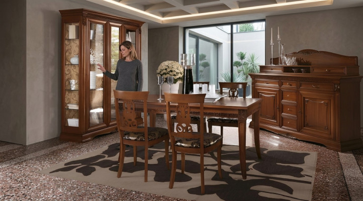 jadalnia Kompletny Tabela Kredens 4x Krzesło Zestaw Gablota Baroque Solidne drewno