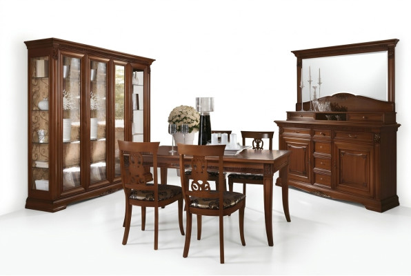 jadalnia Kompletny Tabela Kredens 4x Krzesło Zestaw Gablota Baroque Solidne drewno