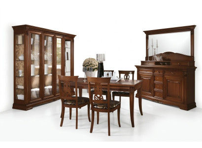 jadalnia Kompletny Tabela Kredens 4x Krzesło Zestaw Gablota Baroque Solidne drewno