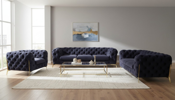 Chesterfield Couch Podkładka Siedziba Ustawić 3+1+1 miejsce siedzące Aksamit Designer Couches Nowość