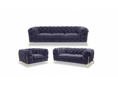 Chesterfield Couch Podkładka Siedziba Ustawić 3+1+1 miejsce siedzące Aksamit Designer Couches Nowość
