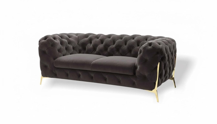 Chesterfield Aksamit Designerska Sofa 2 miejsce do siedzenia Kanapa Włókienniczy Aksamit Ustaw Gold Nogi