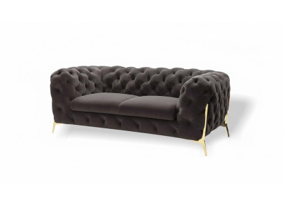 Chesterfield Aksamit Designerska Sofa 2 miejsce do siedzenia Kanapa Włókienniczy Aksamit Ustaw Gold Nogi