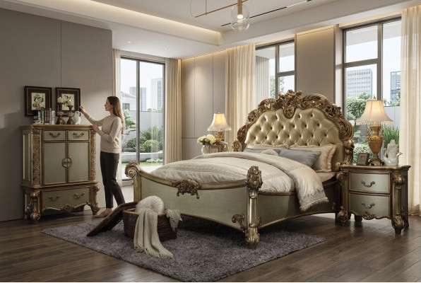 Design Luxury Sypialnia Zestaw Łóżko 2x Szafki nocne Deko Kredens Ustawić