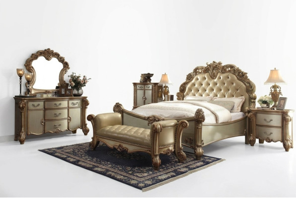 Klasyczne łóżko barokowe Chesterfield dwuosobowe w stylu rokoko Skóra Hotel Antyk