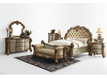 Klasyczne łóżko barokowe Chesterfield dwuosobowe w stylu rokoko Skóra Hotel Antyk