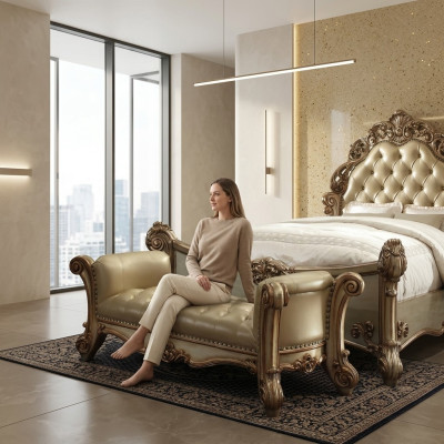 Elegancki szezlong w stylu Recamiere Antyk Sofa z leżakiem Chesterfield
