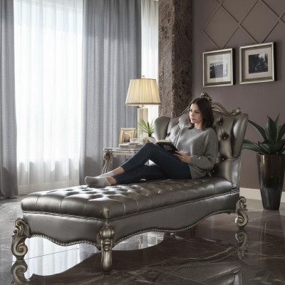 Szezlong Chesterfield szezlong Skóra sofa Relaks srebrny barok