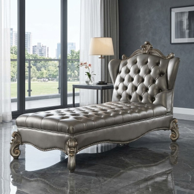 Szezlong Chesterfield szezlong Skóra sofa Relaks srebrny barok