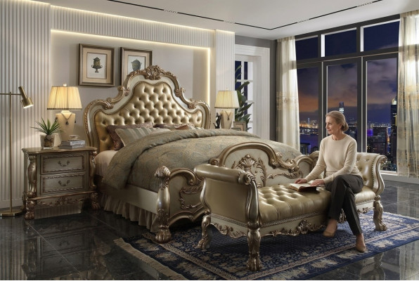 Chesterfield Skóra Luxus łóżka Łóżko 2x Szafki nocne Stołek Podwójne łóżko