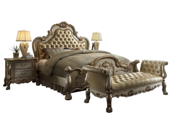 Chesterfield Skóra Luxus łóżka Łóżko 2x Szafki nocne Stołek Podwójne łóżko
