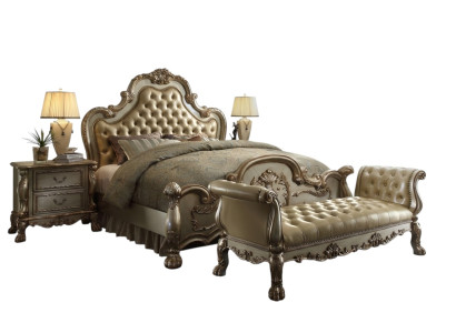 Chesterfield Skóra Luxus łóżka Łóżko 2x Szafki nocne Stołek Podwójne łóżko