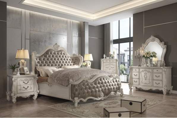 Klasyczne łóżko barokowe Chesterfield hotel dwuosobowy w stylu rokoko Skóra Antyk