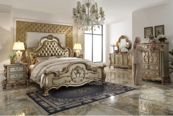 Łóżko 2x Stolik nocny 3 szt. Sypialnia Zestaw Designerskiego Luksusowego łóżka Chesterfield