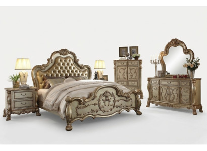 Łóżko 2x Stolik nocny 3 szt. Sypialnia Zestaw Designerskiego Luksusowego łóżka Chesterfield