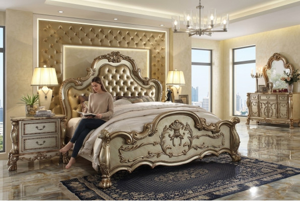 Klasyczne łóżko Barokowe Chesterfield Rokoko Hotel Double Skóra Antyk