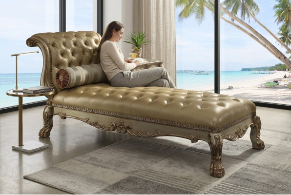 Szezlong Chesterfield Leżak Skóra Sofa Złote Leżaki Chsterfield