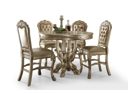 Klasyczny Złoty Okrągły Stół obiadowy Tabela jadalnia Chesterfield x4 Krzesła 5szt. Ustawić