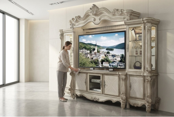 Klasyczna jednostka ścienna TV Ściana Drewno Styl Barokowy Półka Meble do Salonu