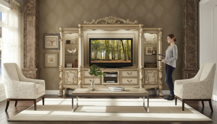 TV Ściana Drewno Styl Barok Półka Meble do Salonu Szafa nowy Klasyczny