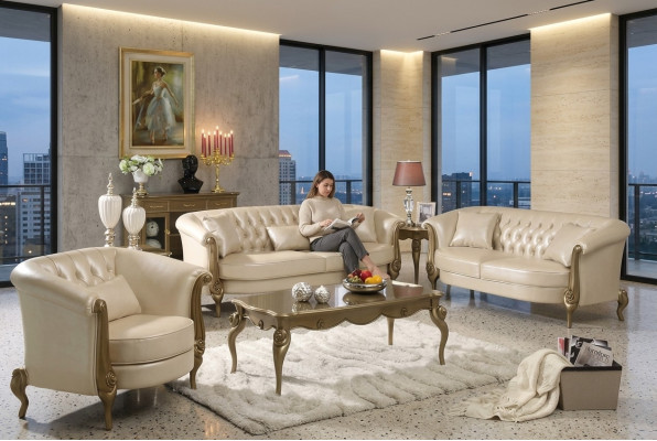 Luksusowe Meble Zestaw sofowy Sofa Podkładka 3+2+1 miejsce siedzące z stolikiem kawowym Kanapy