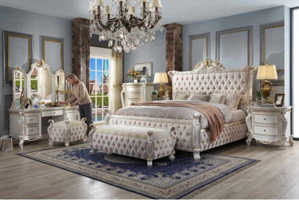 Zestaw Chesterfield Sypialnia 3 sztuki. Ustawić łóżko + 2x Szafki nocne w stylu barokowym