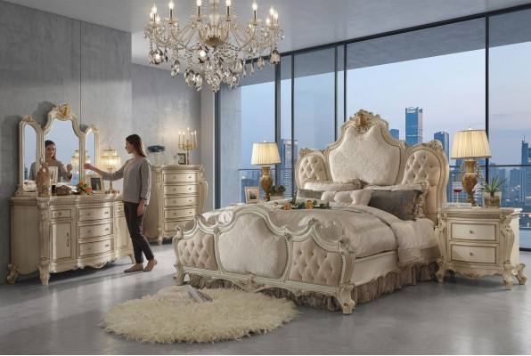 Klasyczne łóżko Barokowe Chesterfield Rokoko Hotel Style Double Skóra Antyk