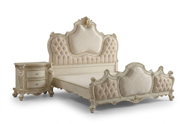 Klasyczne łóżko Barokowe Chesterfield Rokoko Hotel Style Double Skóra Antyk