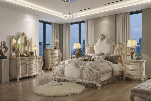 Łóżko 2x Stolik nocny 3 szt. Sypialnia komplet luksusowy design łóżko Chesterfield