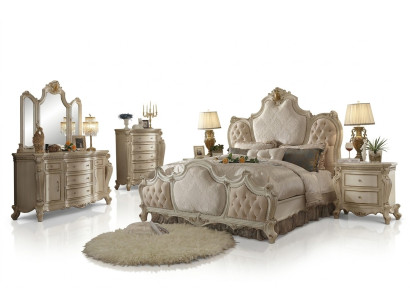 Łóżko 2x Stolik nocny 3 szt. Sypialnia komplet luksusowy design łóżko Chesterfield