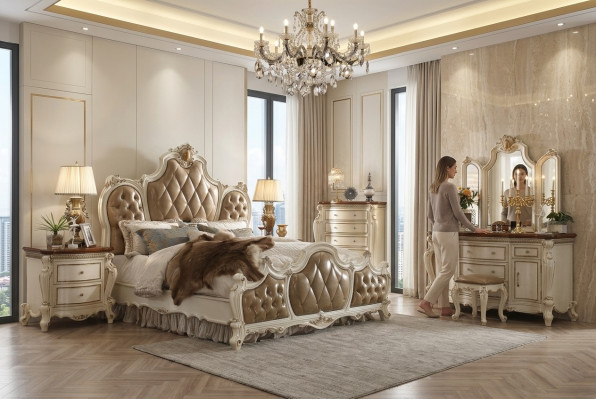 Luksusowe łóżko Chesterfield Skóra Royal Palace Łóżko Hotel Podwójne łóżko