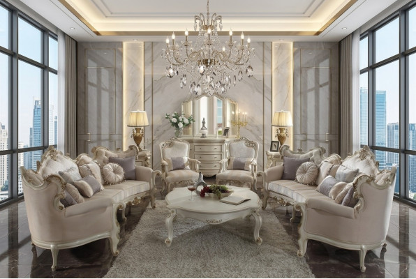 Półokrągła czteroosobowa kanapa do salonu Włókienniczy barokowa luksusowa sofa w stylu rokoko