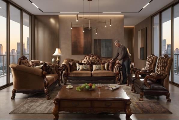 Klasyczny Zestaw sofowy 3+2+1 miejsce do siedzenia Sofa Kanapa Podkładka Włókienniczy Chesterfield