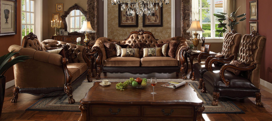 Kompletny zestaw Zestaw sofowy 3 2 1 1 miejsce do siedzenia + stolik kawowy Baroque Drewno