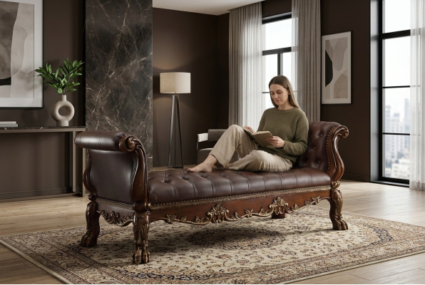 Szezlong Chesterfield Sofa Ottoman Oryginalna Skóra Relaks Szezlong
