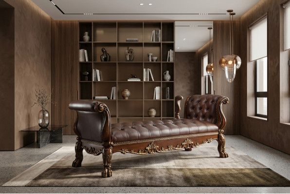 Szezlong Chesterfield Sofa Ottoman Oryginalna Skóra Relaks Szezlong