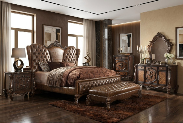 Chesterfield Łóżko 2x Szafki nocne 3szt. Zestaw Meble Barokowe Rokoko Zestaw Sypialnia