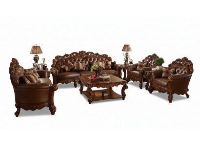 Kompletny zestaw Zestaw sofowy 5 sztuk. stolik kawowy Sofa Couch Drewno Żywy krajobraz