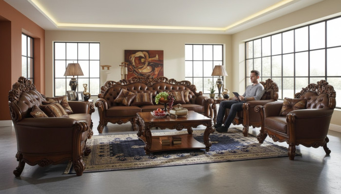 Skórzana sofa Zestaw sofowy Zestaw Ustaw Couch Grupa Chesterfield Sofa Baroque