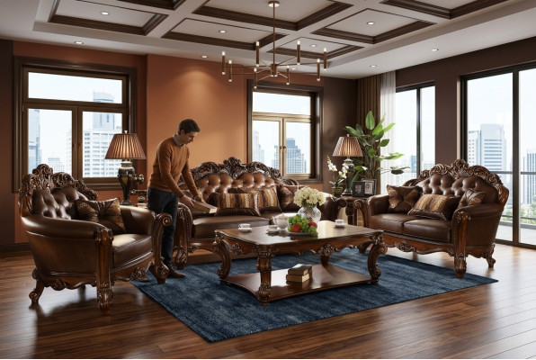 Klasyczny Ustawić Zestaw sofowy Sofa Sofa Skóra Sofa Podkładka 321