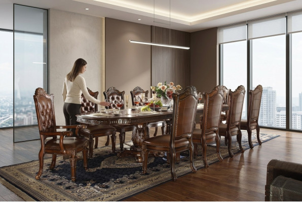 Luksusowa jadalnia w stylu barokowym Ustaw Designerski Stół obiadowy z krzesłami Brown Chesterfield