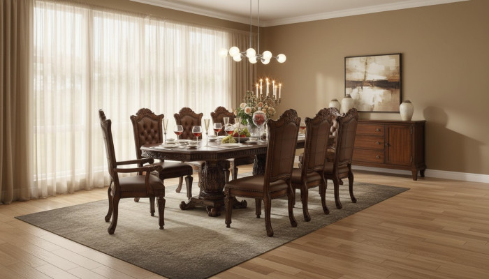 Luksusowa jadalnia w stylu barokowym Ustaw Designerski Stół obiadowy z krzesłami Brown Chesterfield