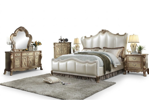 Royal Sypialnia Zestaw Łóżko + 2 Szafki nocne Skóra łóżka Dwuosobowe Hotel nowość