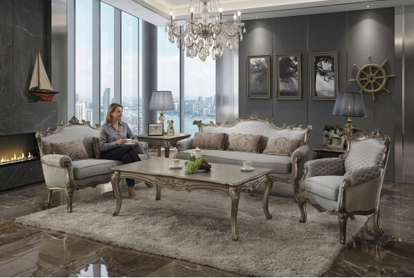 Złoty Zestaw sofowy 3+2+1 miejsce do siedzenia 2x Stolik stolik kawowy 6szt. Salon