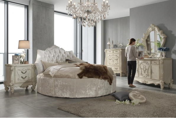 Okrągły Aksamit Łóżko Chesterfield Luxury Podkładka Okrągłe łóżko Materiał Włókienniczy Hotel