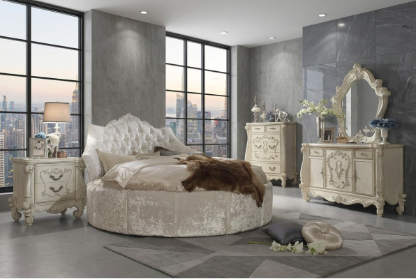 Okrągły Aksamit Łóżko Chesterfield Luxury Podkładka Okrągłe łóżko Materiał Włókienniczy Hotel