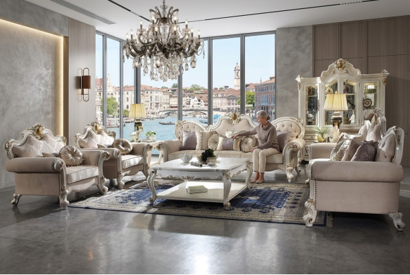 Klasyczny zestaw sofowy 5 sztuk. Zestaw stolik kawowy sofa 3+2+1+1 miejsce do siedzenia