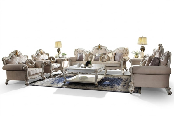 Klasyczny zestaw sofowy 5 sztuk. Zestaw stolik kawowy sofa 3+2+1+1 miejsce do siedzenia